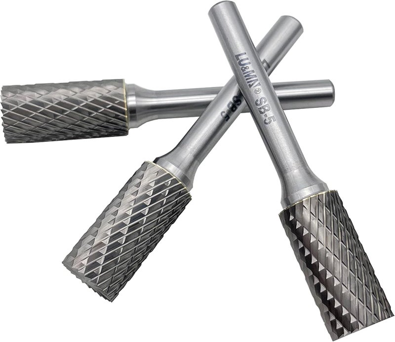 LU&MN SB-5 Tungsten Carbide Burr Cylinder Shape Double Cut Rotary Burrs File(1/2''cutter Dia,1''Cutter Length) with 1/4'' (6.35mm) Shank dia,3PCS - Image 3